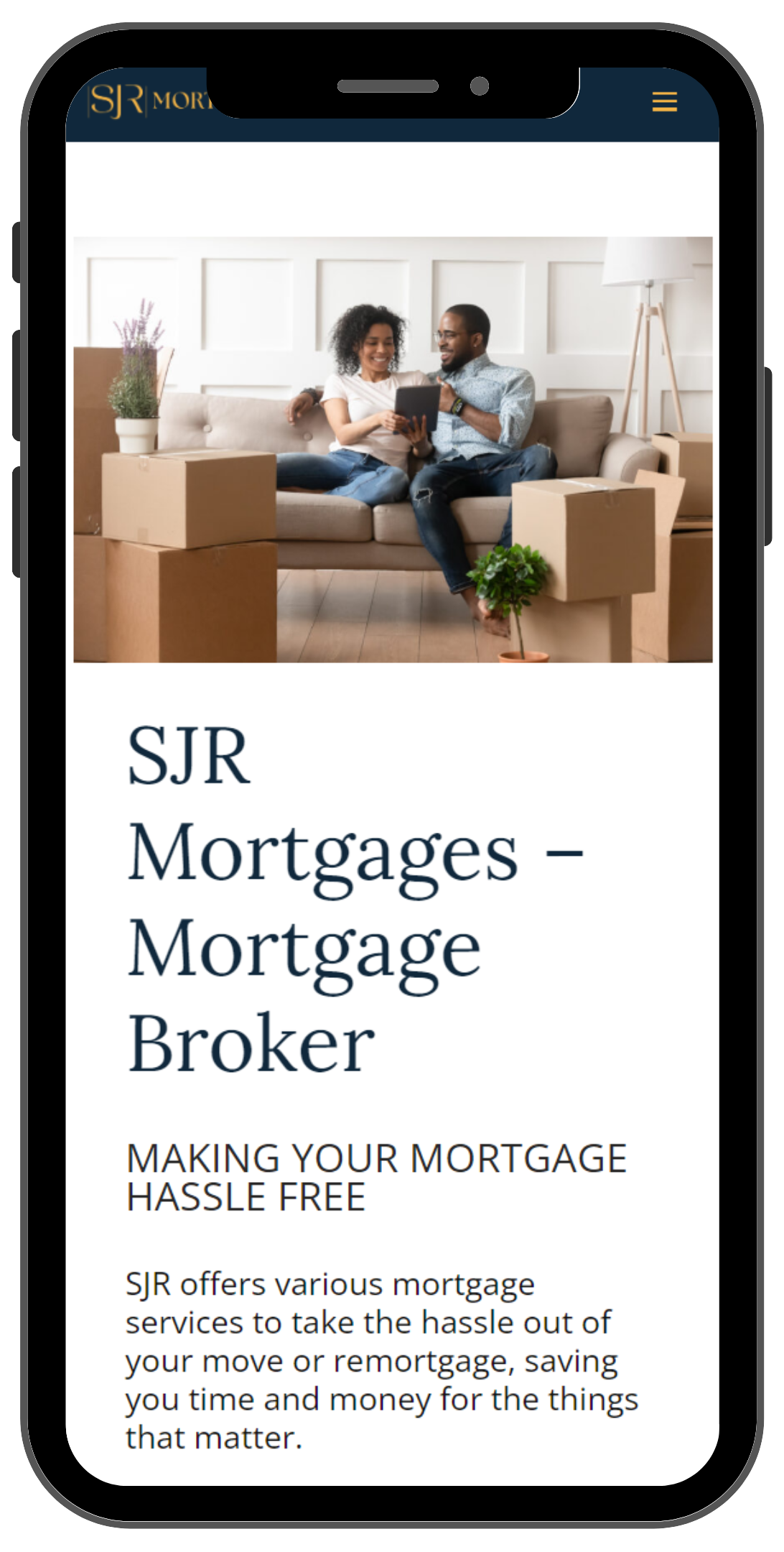 Mobile phone mockup of a luxory mortgage broker website